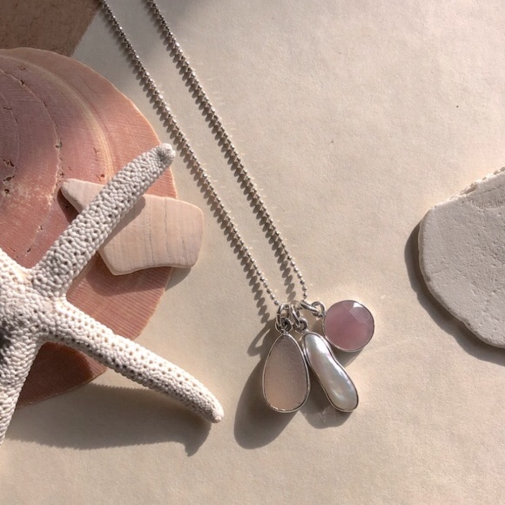 Dusty Rose Charm Necklace, Sterling Silver
